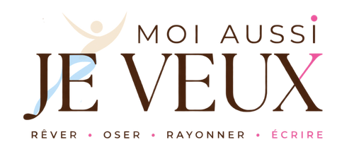 1 Logo Moi Aussi Je Veux - illustration d'une femme qui saute de joie, avec la signature Rêver, Oser, Rayonner, Écrire